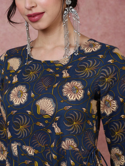 Rayon  Calf Length Printed  3/4 Sleeve Round Neck Kurta