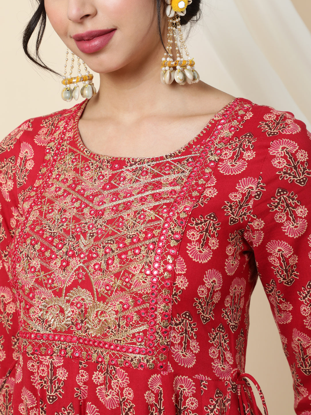 Rayon  Calf Length Printed  3/4 Sleeve Round Neck Kurta (Preorder)