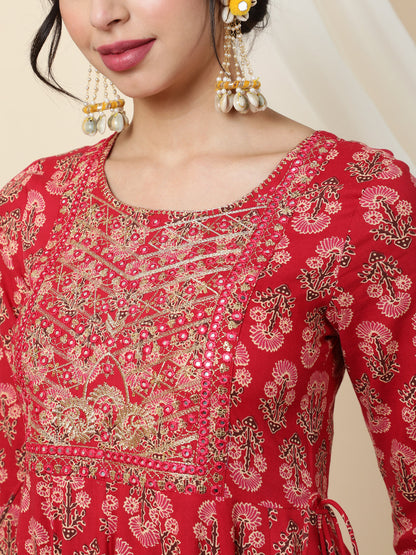 Rayon  Calf Length Printed  3/4 Sleeve Round Neck Kurta (Preorder)