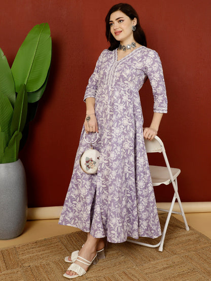 Calf Length Flared 3/4 Sleeves V Kurta (Preorder)