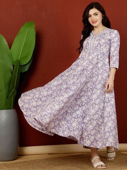 Calf Length Flared 3/4 Sleeves V Kurta (Preorder)