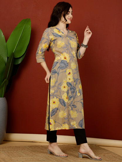 Calf Length Straight 3/4 Sleeves V Kurta (Preorder)