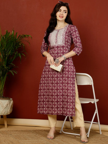 Calf Length Straight 3/4 Sleeves Round Kurta (Preorder)