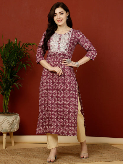 Calf Length Straight 3/4 Sleeves Round Kurta (Preorder)