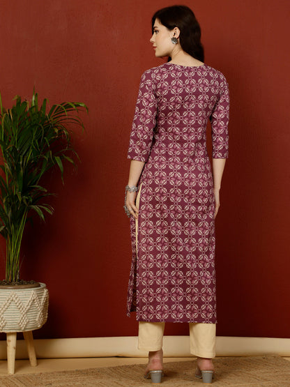 Calf Length Straight 3/4 Sleeves Round Kurta (Preorder)