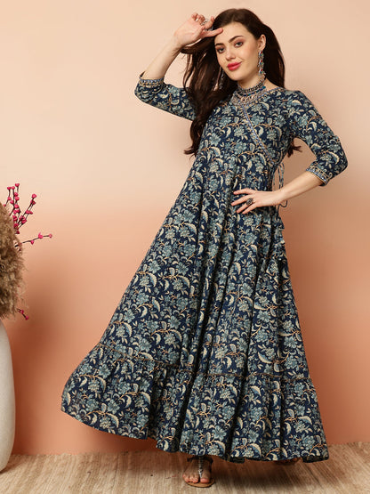 Ankle Length Flared 3/4 Sleeves V Kurta (Preorder)