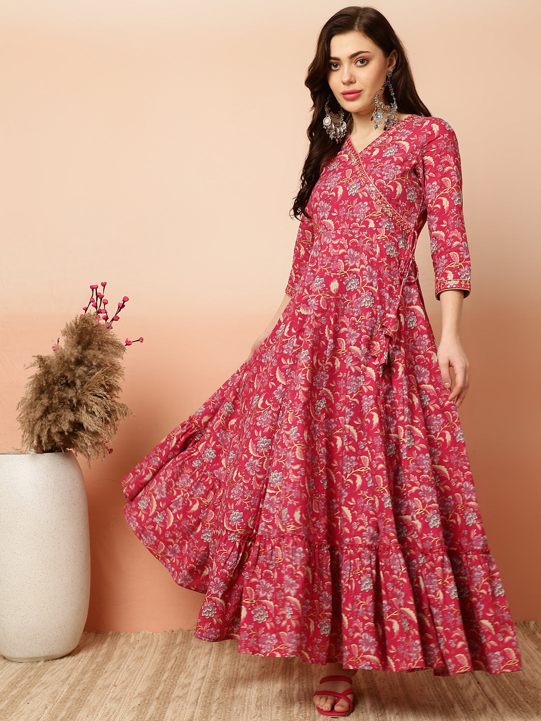 Ankle Length Flared 3/4 Sleeves V Kurta (Preorder)