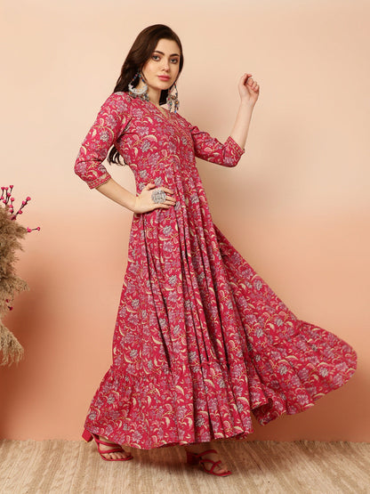 Ankle Length Flared 3/4 Sleeves V Kurta (Preorder)