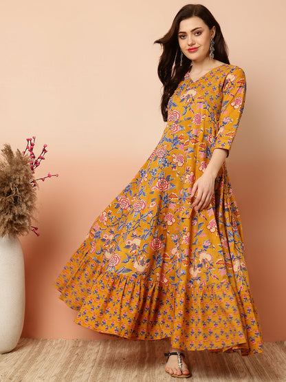 Ankle Length Flared 3/4 Sleeves V Kurta