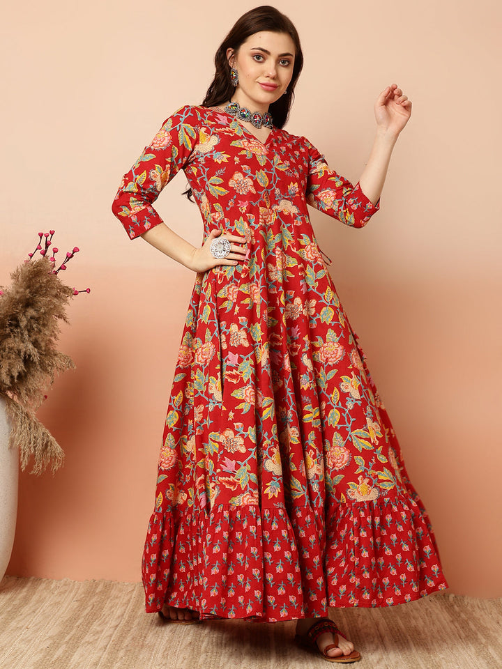 Ankle Length Flared 3/4 Sleeves V Kurta
