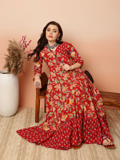 Ankle Length Flared 3/4 Sleeves V Kurta (Preorder)