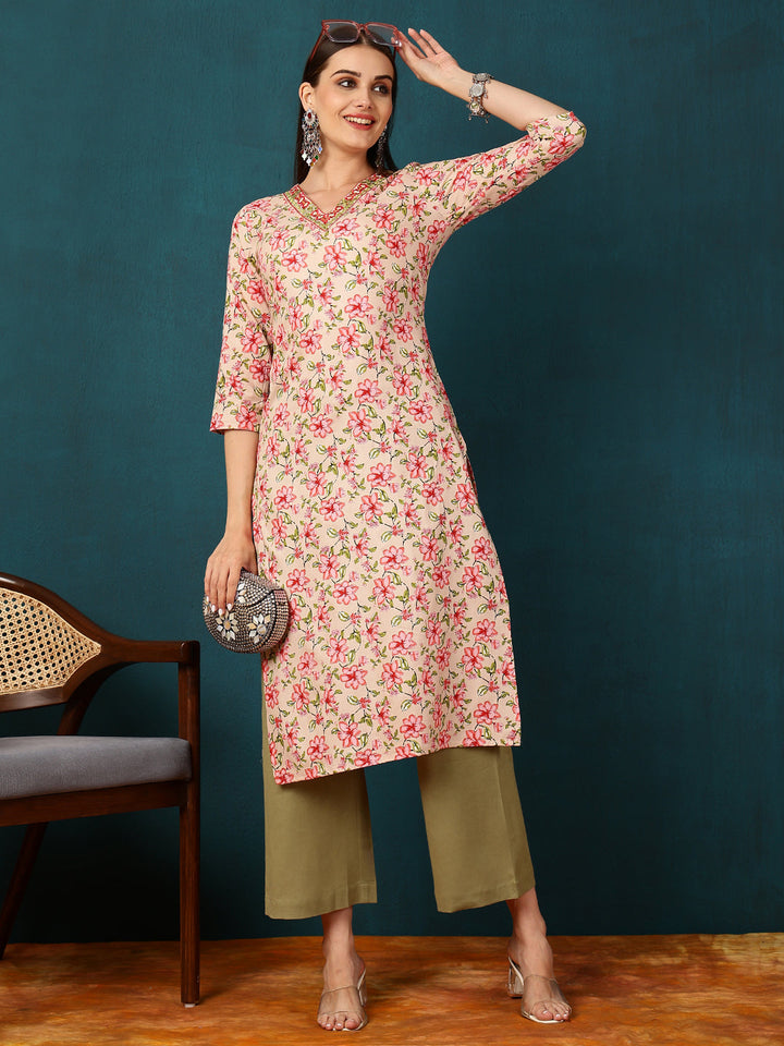 Kimayra pink rayon printed kurta – wholesale manufacturer &amp; exporter from India