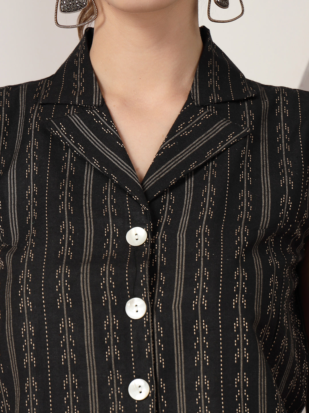 Black Kantha Woven Self Designed Cotton Blend Co-Ord Set (Pre-Order)