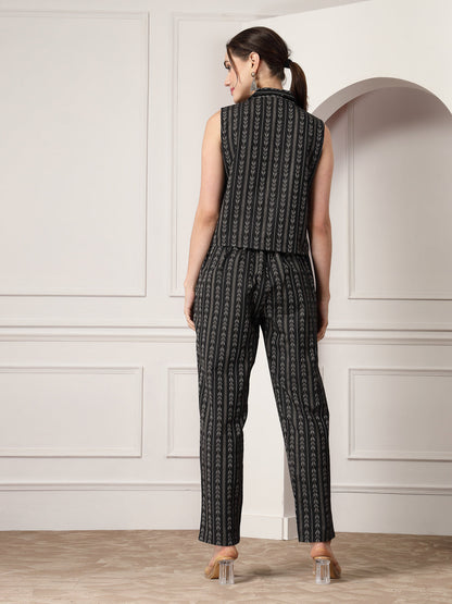 Black Kantha Woven Self Designed Cotton Blend Co-Ord Set (Pre-Order)