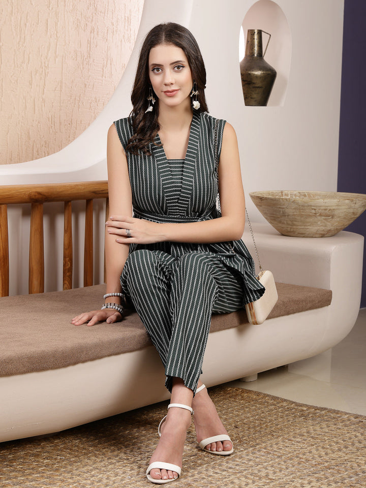 Self Designed Cotton Blend Pleated Co-ord Set