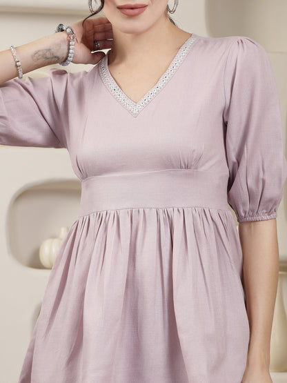 Solid & Embroidered Cotton Blend Co-Ord Set