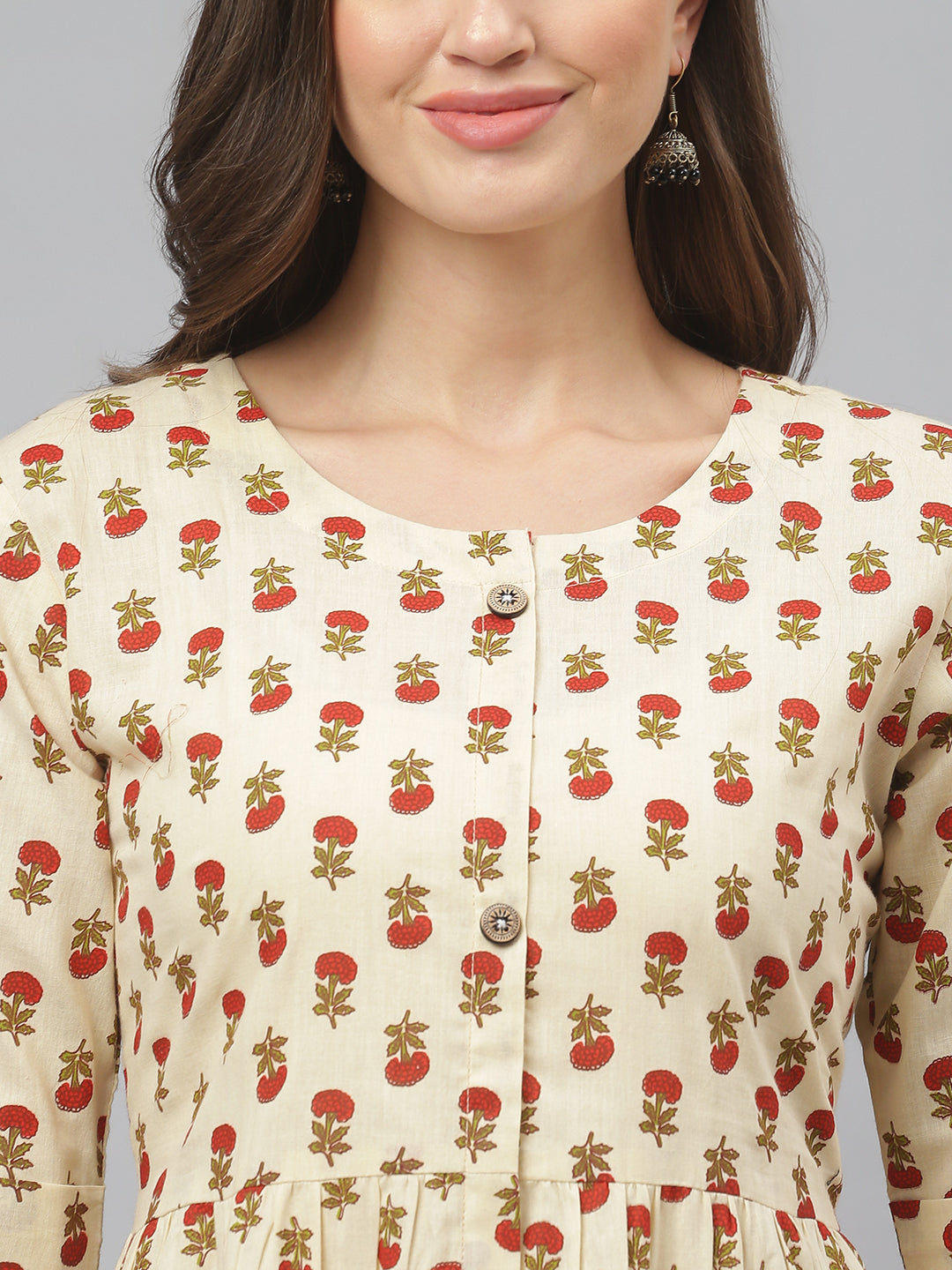 Women's Floral Printed Cotton Midi Flared Dress (Pre-Order)