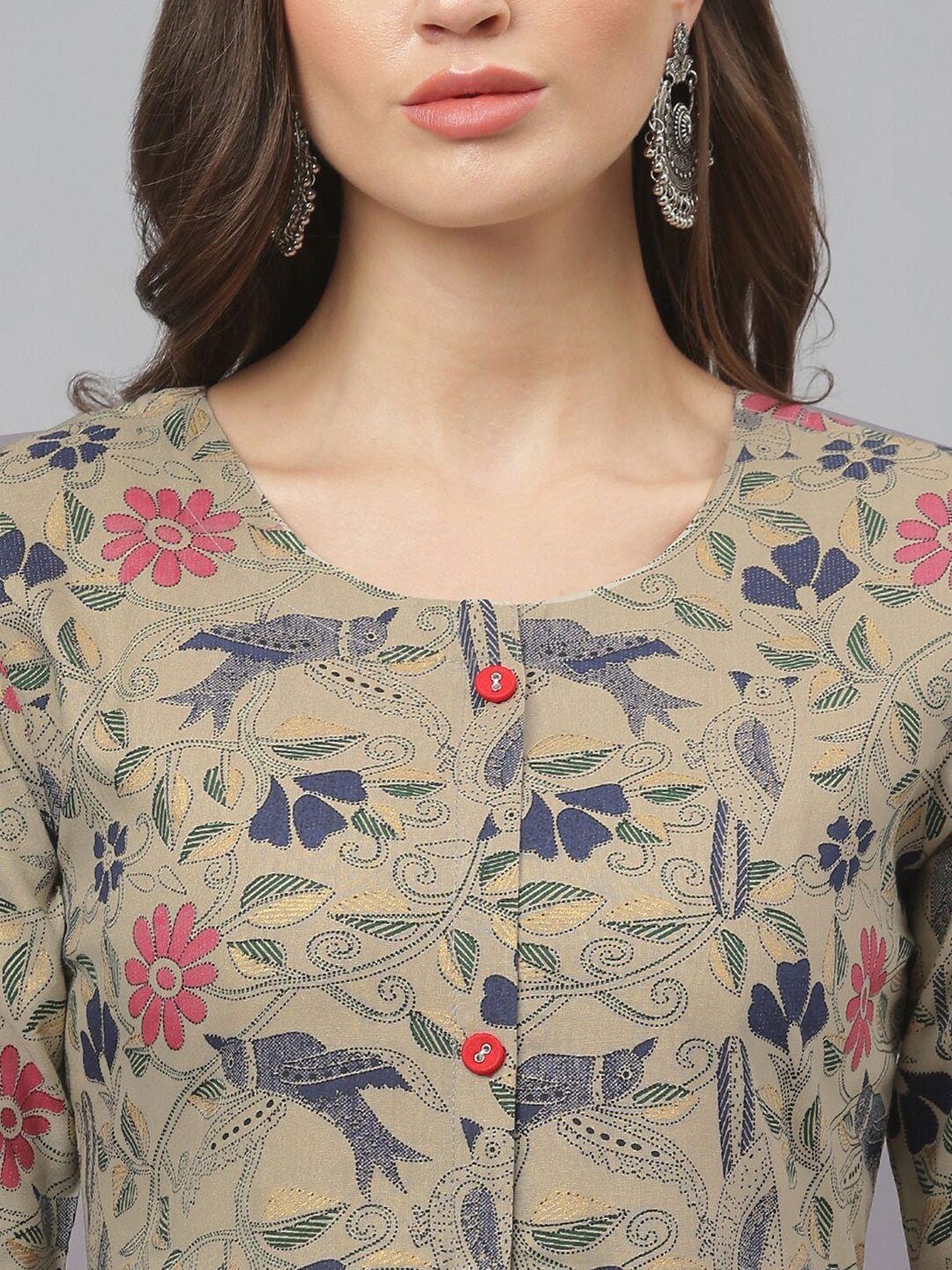 Women's Floral Printed Rayon Midi Flared Dress (Pre-Order)