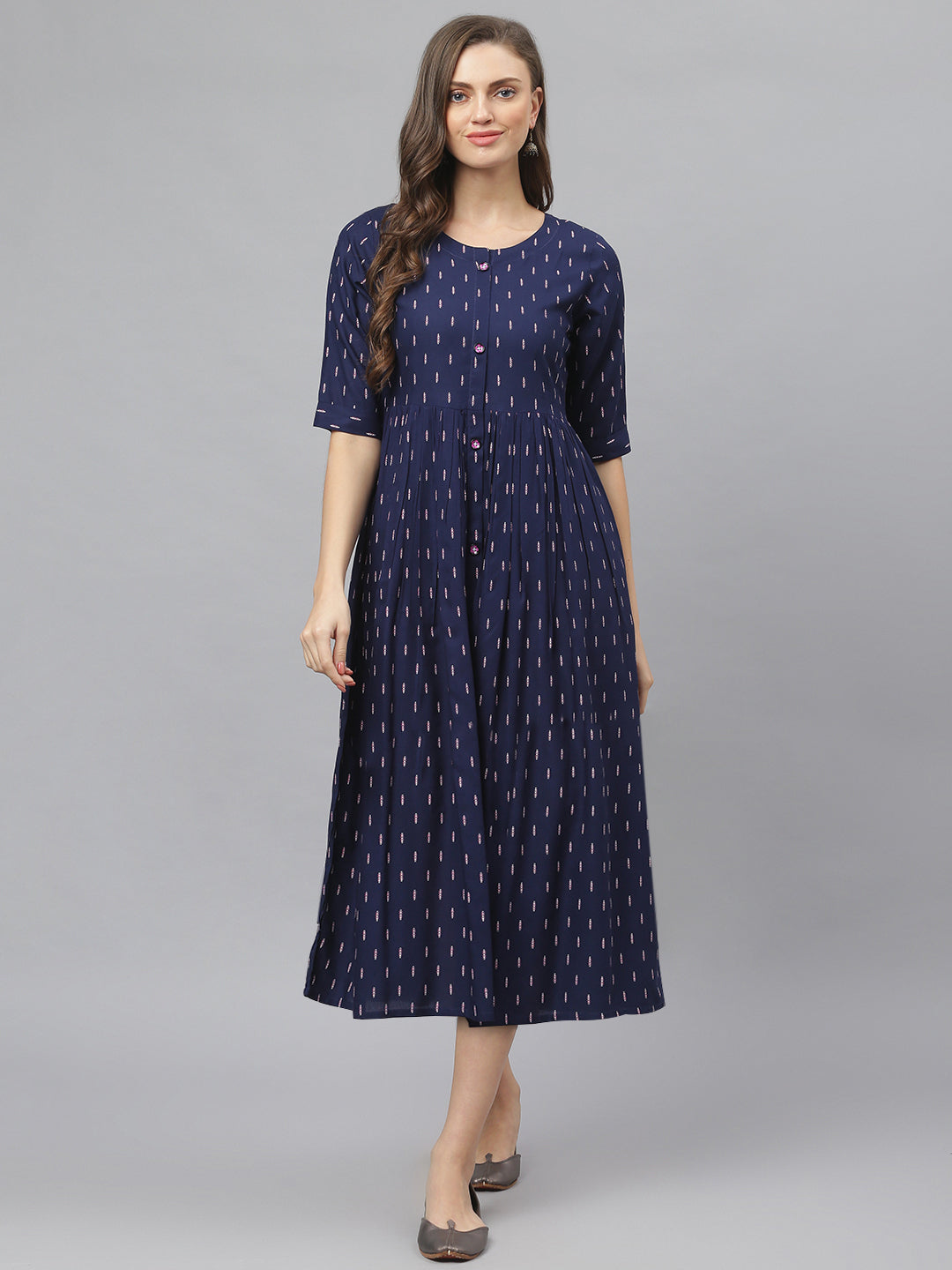 Women's Printed Rayon Midi Flared Dress (Pre-Order)