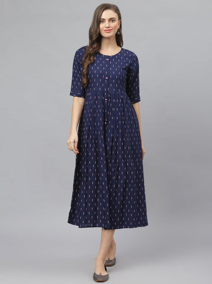 Women's Printed Rayon Midi Flared Dress (Pre-Order)