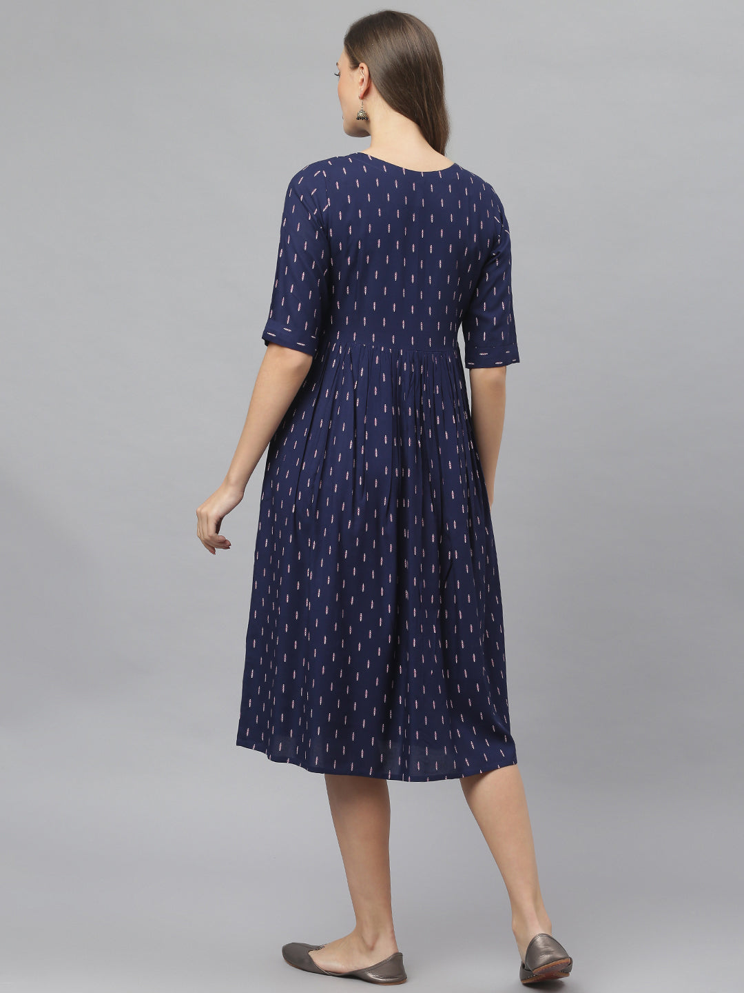 Women's Printed Rayon Midi Flared Dress (Pre-Order)