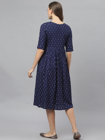 Women's Printed Rayon Midi Flared Dress (Pre-Order)