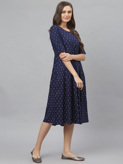Women's Printed Rayon Midi Flared Dress (Pre-Order)