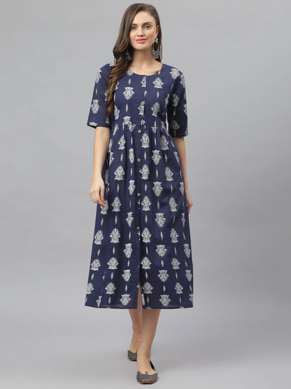 Women's Paisely Print Cotton Midi Flared Dress (Pre-Order)