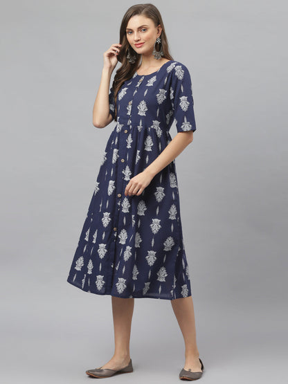 Women's Paisely Print Cotton Midi Flared Dress (Pre-Order)