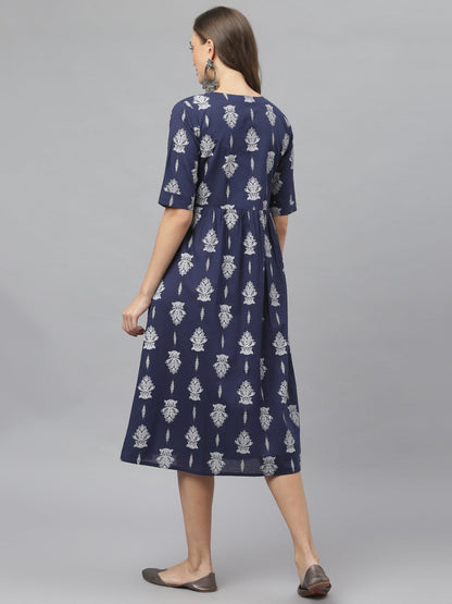 Women's Paisely Print Cotton Midi Flared Dress (Pre-Order)