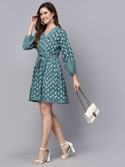 Floral Printed Cotton Flared Dress (Pre-Order)