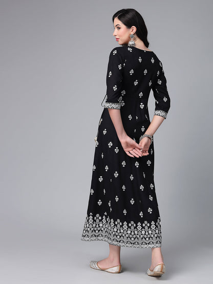 Printed & Embroiderd Rayon Anarkali Kurta (Pre-Order)