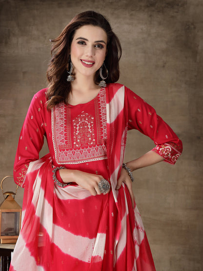 Printed Rayon Anarkali Kurta With Dupatta (Pre-Order)