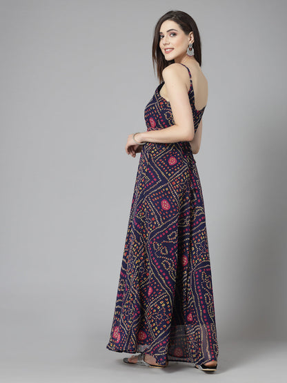 Bandhej Printed Georgette Flared Long Kurta (Pre-Order)