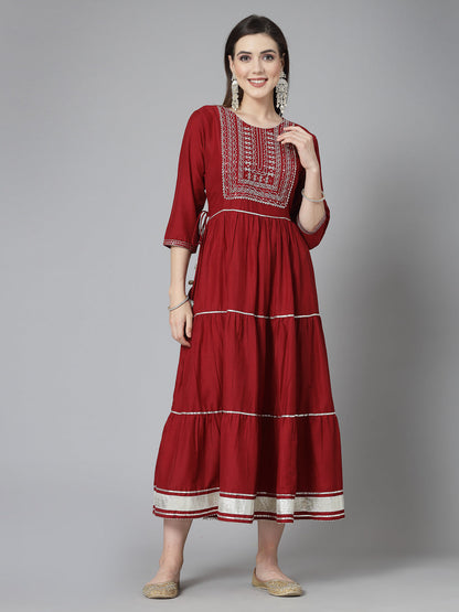 Embroidered & Embellished Silk Blend Tiered Dress Kurta (Pre-Order)