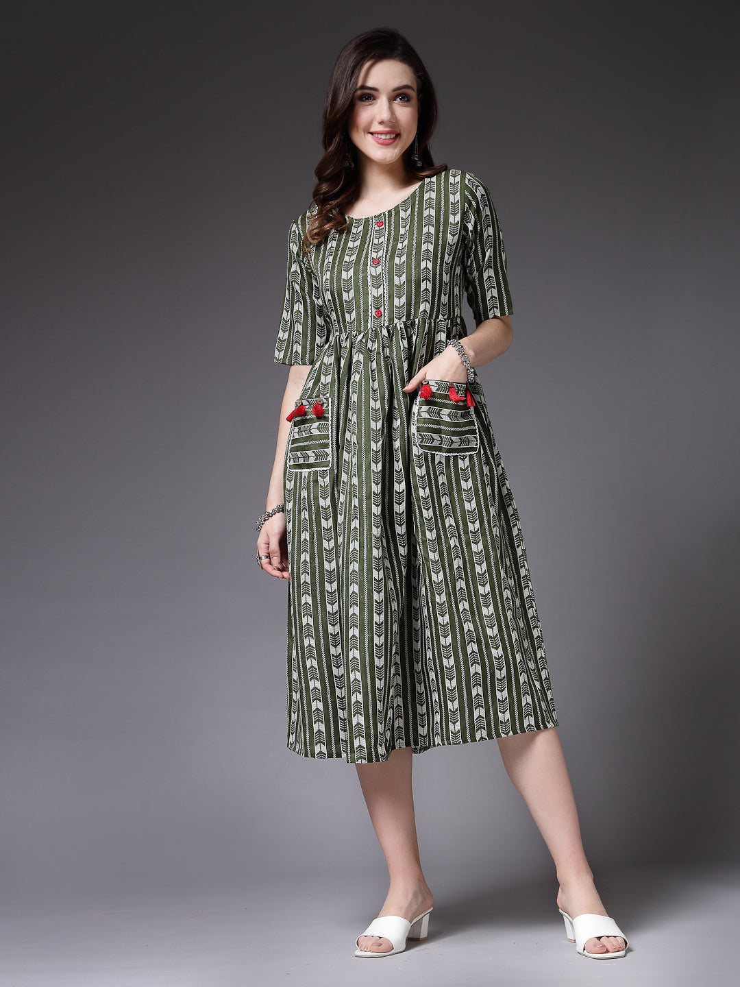 Self Design Cotton Blend Maxi Dress (Pre-Order)