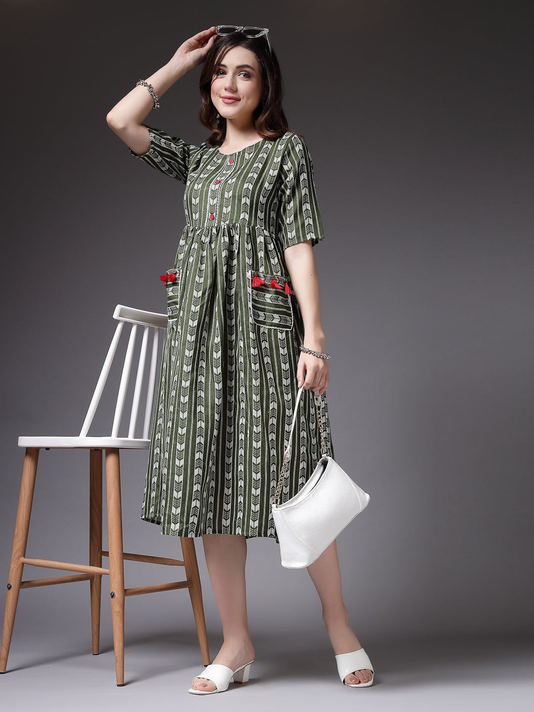Self Design Cotton Blend Maxi Dress (Pre-Order)