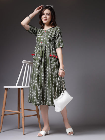 Self Design Cotton Blend Maxi Dress (Pre-Order)