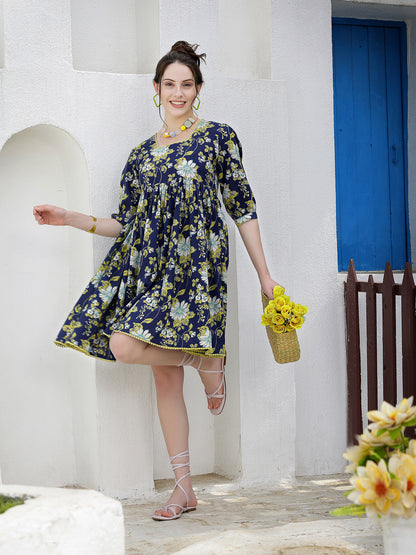 Floral Printed Cotton A-Line Dress (Pre-Order)