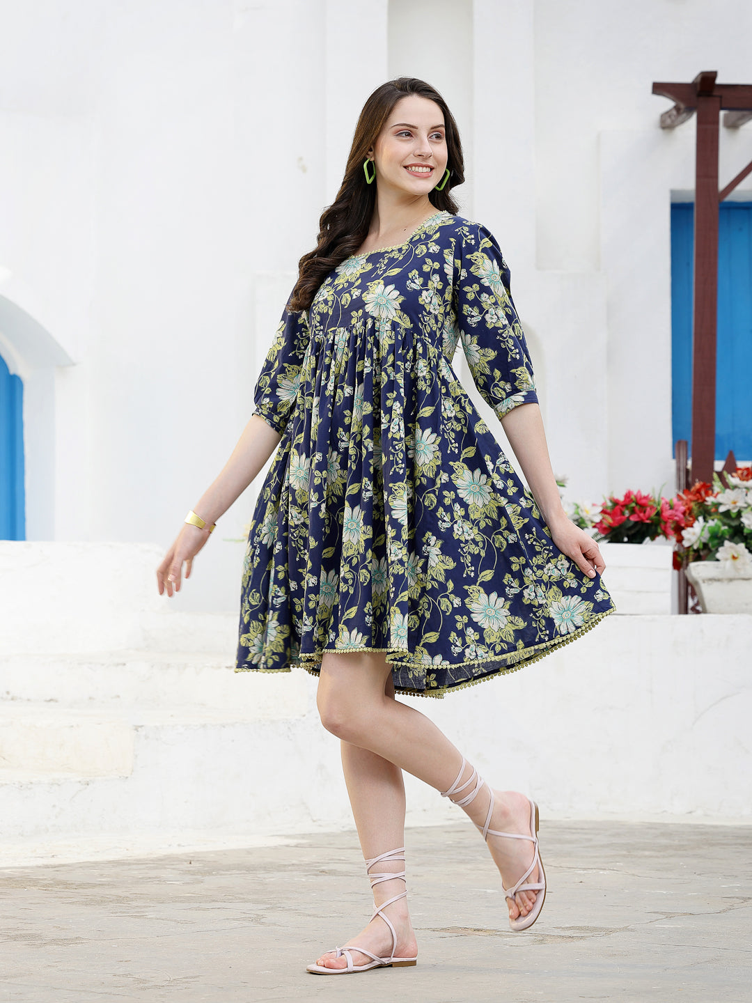 Floral Printed Cotton A-Line Dress (Pre-Order)