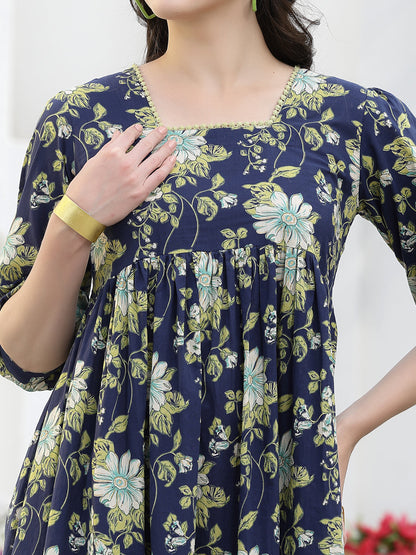 Floral Printed Cotton A-Line Dress (Pre-Order)