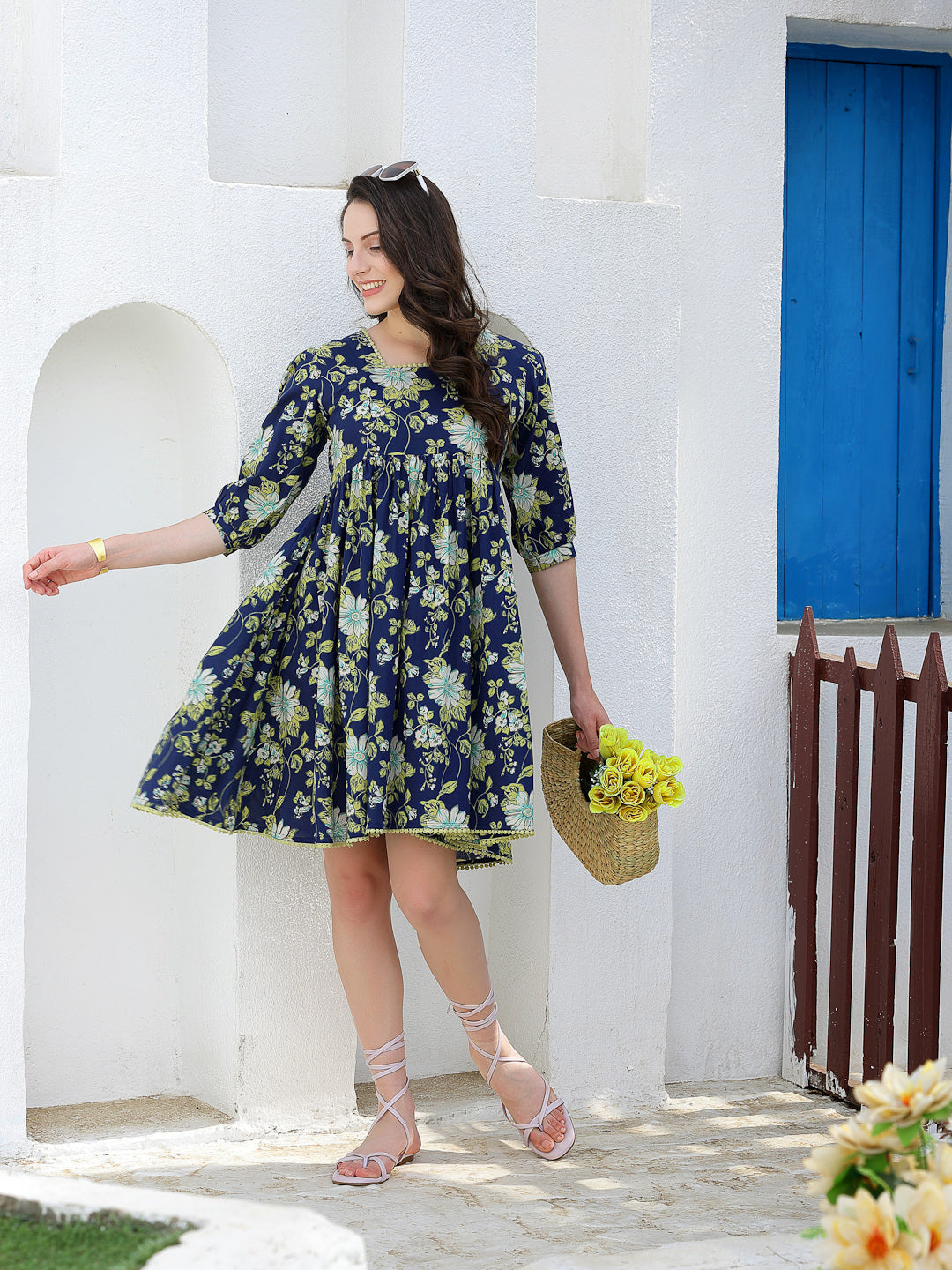 Floral Printed Cotton A-Line Dress (Pre-Order)