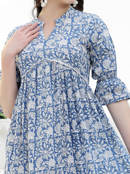 Floral Printed Cotton Tiered A-Line Dress (Pre-Order)