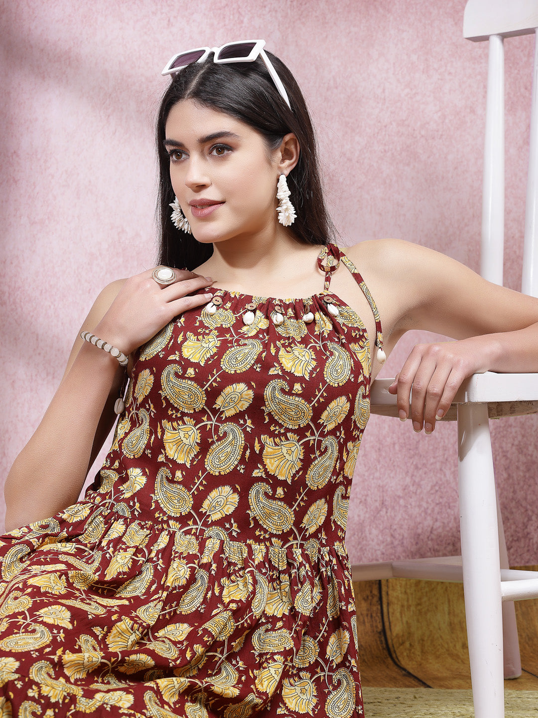 Floral Printed Cotton Long Flared Dress (Pre-Order)