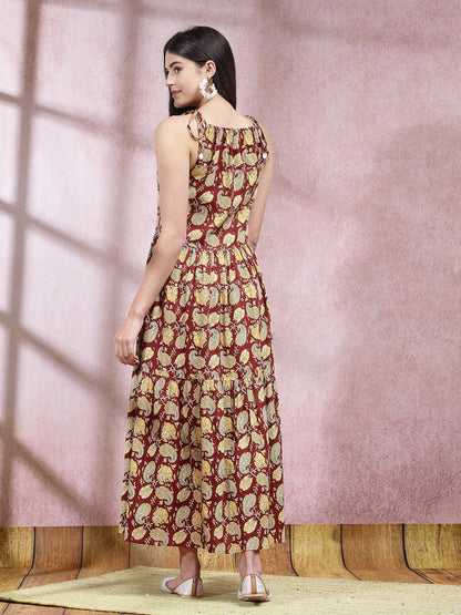 Floral Printed Cotton Long Flared Dress (Pre-Order)