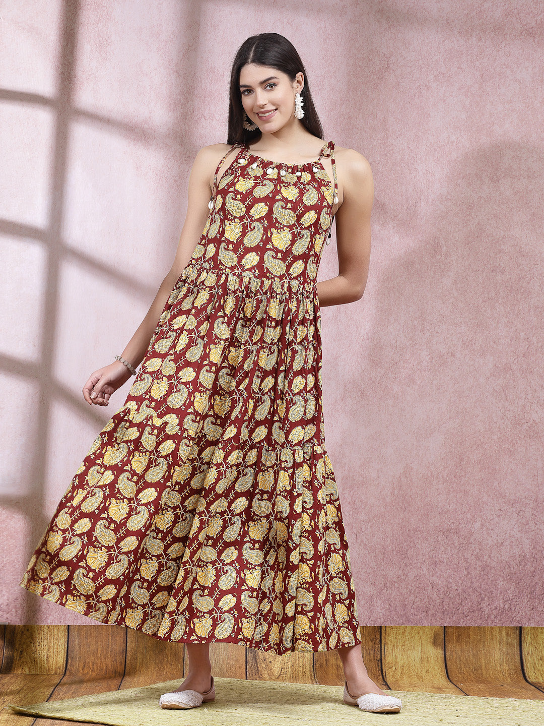 Floral Printed Cotton Long Flared Dress (Pre-Order)