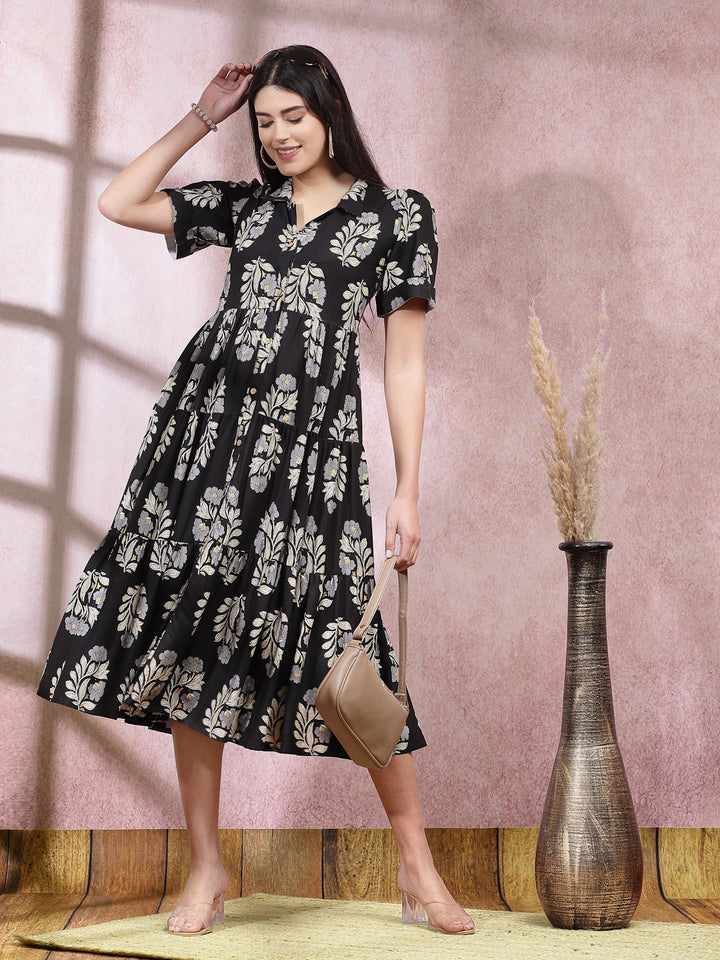 Stylum black rayon printed dress – wholesale manufacturer &amp; exporter from India