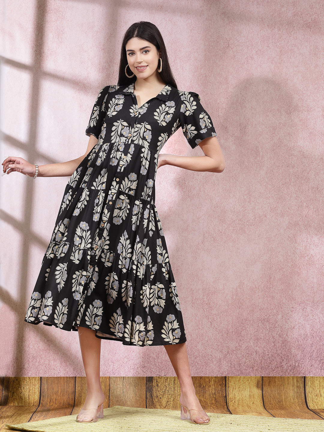 Floral Printed Rayon Tiered Dress (Pre-Order)