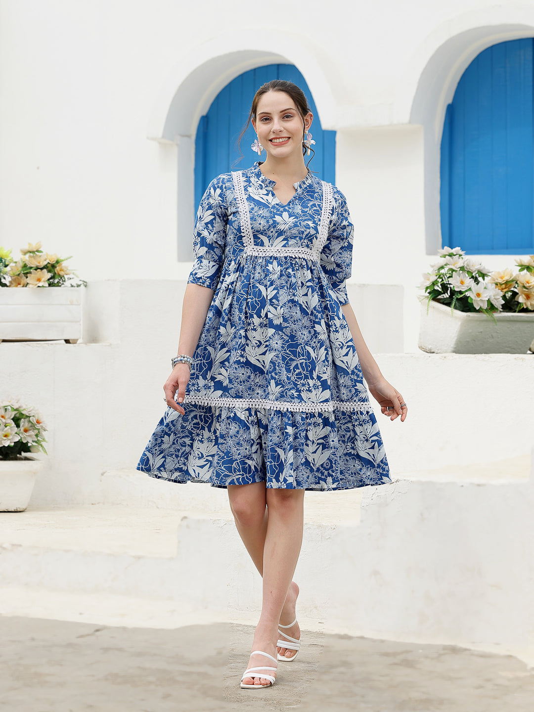 Stylum blue cotton printed dress – wholesale supplier