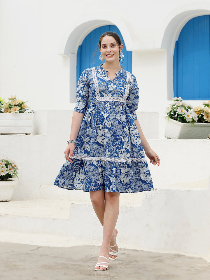 Stylum blue cotton printed dress – wholesale supplier